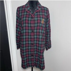 LRL plaid green red button front nightgown